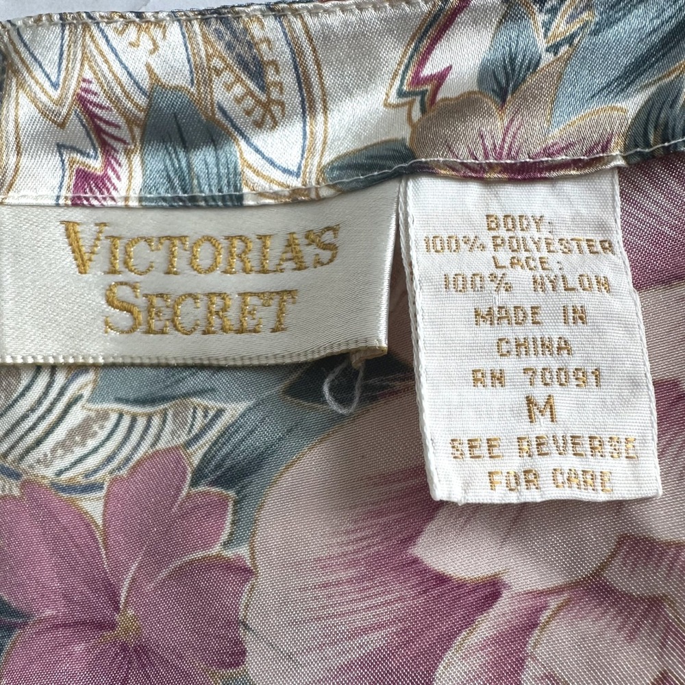 Vtg 90s Victorias Secret Gold Label Coquette Floral Satin Lace Chemise Dress M - Picture 4 of 8